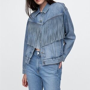 Gap Oversized Fringe Western Denim Jacket Medium